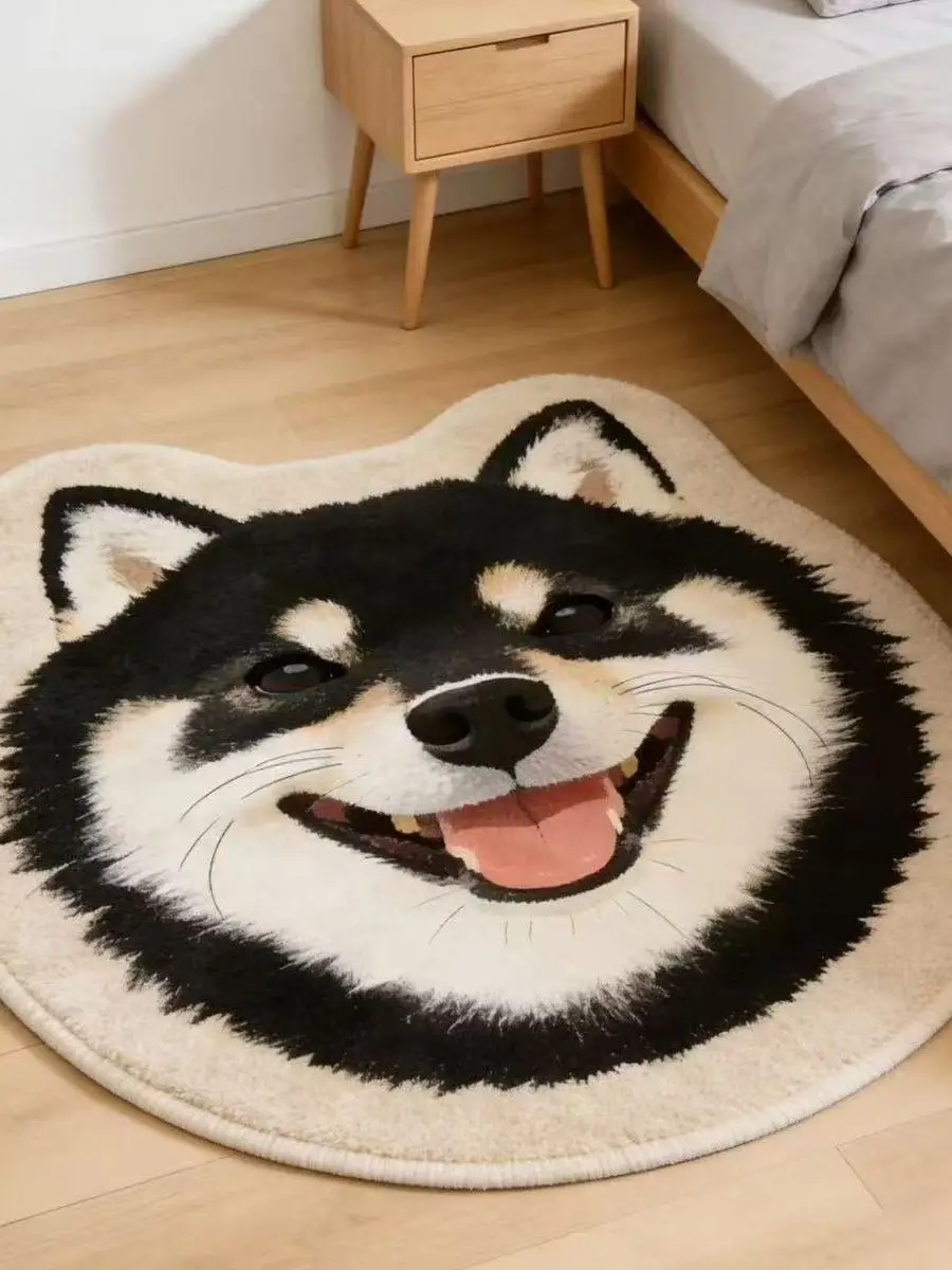 Alfombra Adorable con Forma de Perro Tosa Inu Negro, de Cachemira Artificial, para Dormitorio, Sala de Estar, Sofá, Tapete Decorativo para Mascotas, Impresión Digital