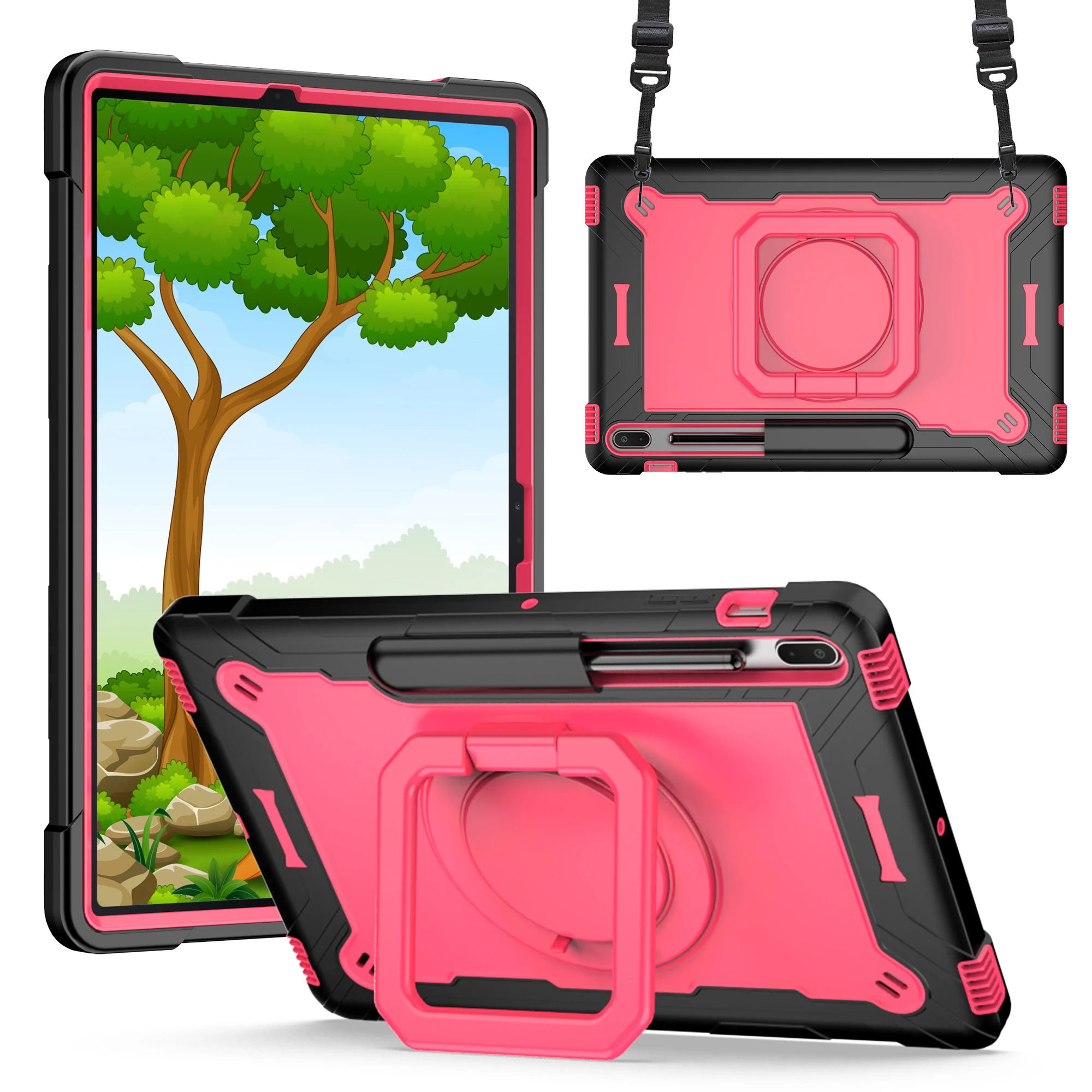 

Handle Grip Case Universal for Galaxy Tab S8 S7 Plus FE 12.4" SM-X800 X806 SM-T970 975 976 T730 735 736 360 Rotating Stand Cover