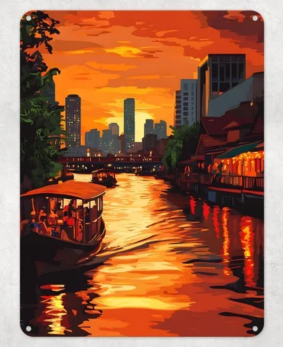 Bangkok Thailand River Metal Poster Wall Tin Sign Man Cave Shed Home Plaque --Tin Sign