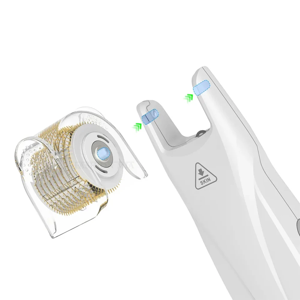 BesRoller-Rouleau Derma G5 EMS en Titane pour Photothérapie, Micro Aiguilles de Énergie par Vibration, LED, 5 Vitesses de Réglage avec 2 Têtes de Rouleau