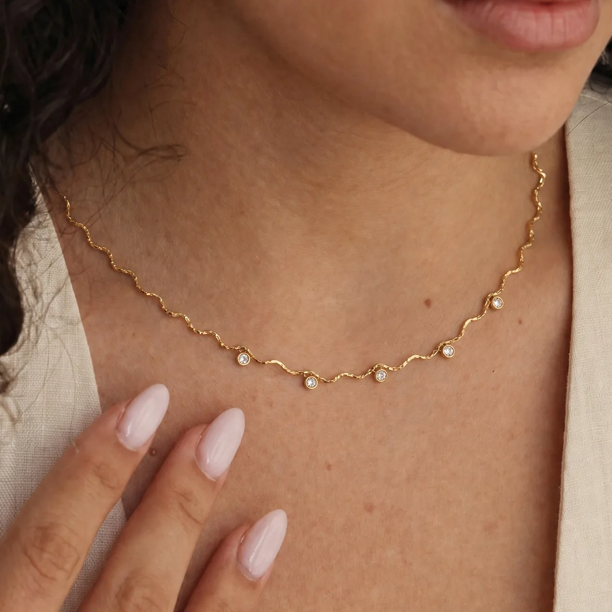 

New Exquisite 18K Gold Plated Stainless Steel Waterproof Necklace For Women New Fashion Wave Zircon Necklace Jewelry 2026