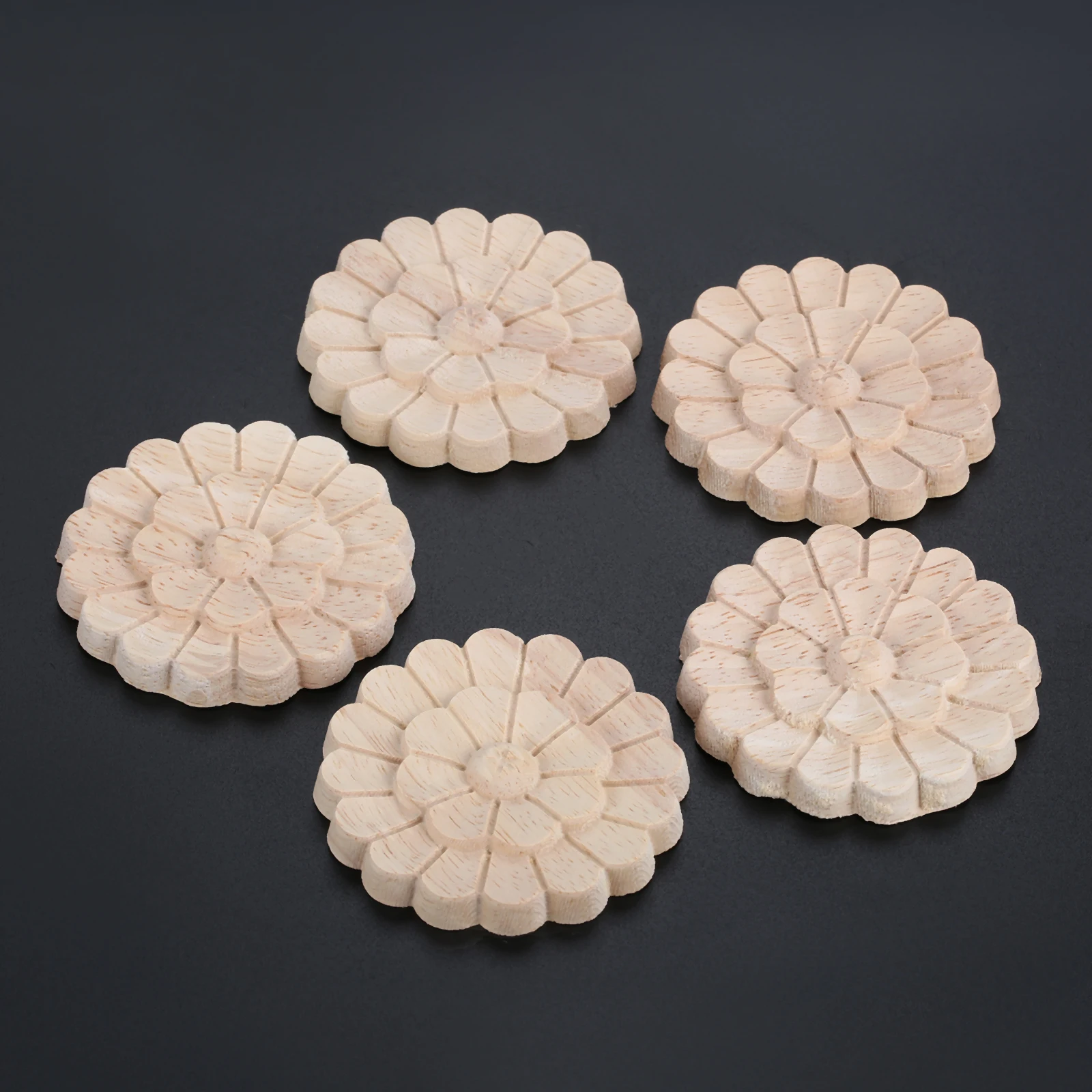 나무 조각 온레이 아플리케, 도색되지 않은 나무 장미 조각 가구 데칼, 문 벽 거울 벽난로 침대 DIY 장식, 5 개, 6cm