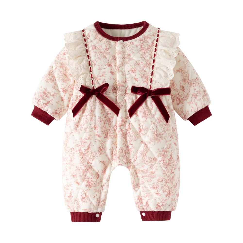 Ink Painting Winter Warm Newborn Baby Girl Rompers Cotton Toddler Girls Jumpsuits Clothes