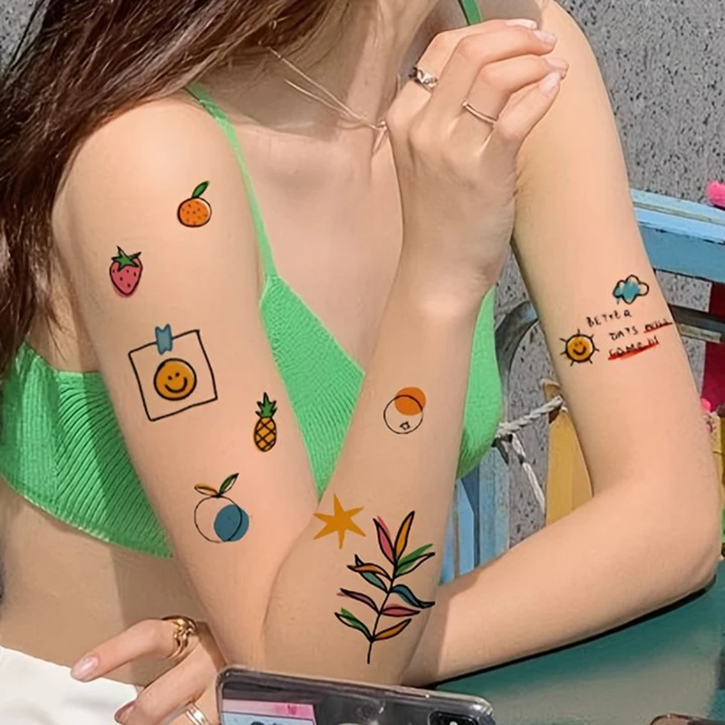 20pcs Colorful Love Flower Fruit Waterproof Temporary Tattoo Stickers for Women Girls Sweet Cute Graffiti Small Pattern Tattoos