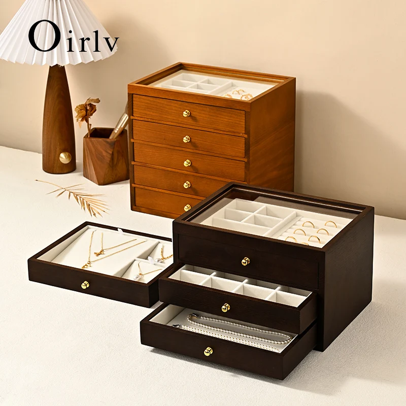Oirlv Wooden Jewelry Storage Box Multi-layer Jewelry Organizer Box Ring Necklace Earring Bracelet Multifunctional Jewelry Box
