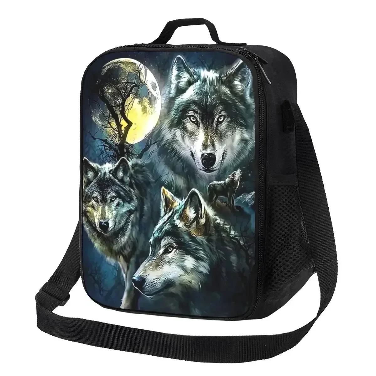 Three Wolves And Full Moon Insulated Lunch Bags for Women Resuable Cooler Thermal Food Bento Box Kids School Children