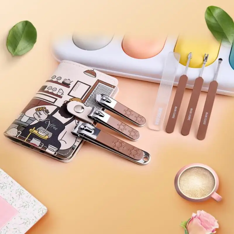 Juego de cortaúñas de acero al carbono y acero inoxidable, Kit completo de herramientas de manicura y belleza para el hogar, juego de cortaúñas portátil, 7 Uds.