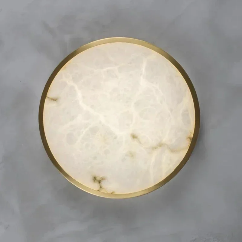 New All Copper Simple Design Round Marble Stone Ceiling Lights Bedroom Light Living Room Hallway Book Room Elegant Light Fixture