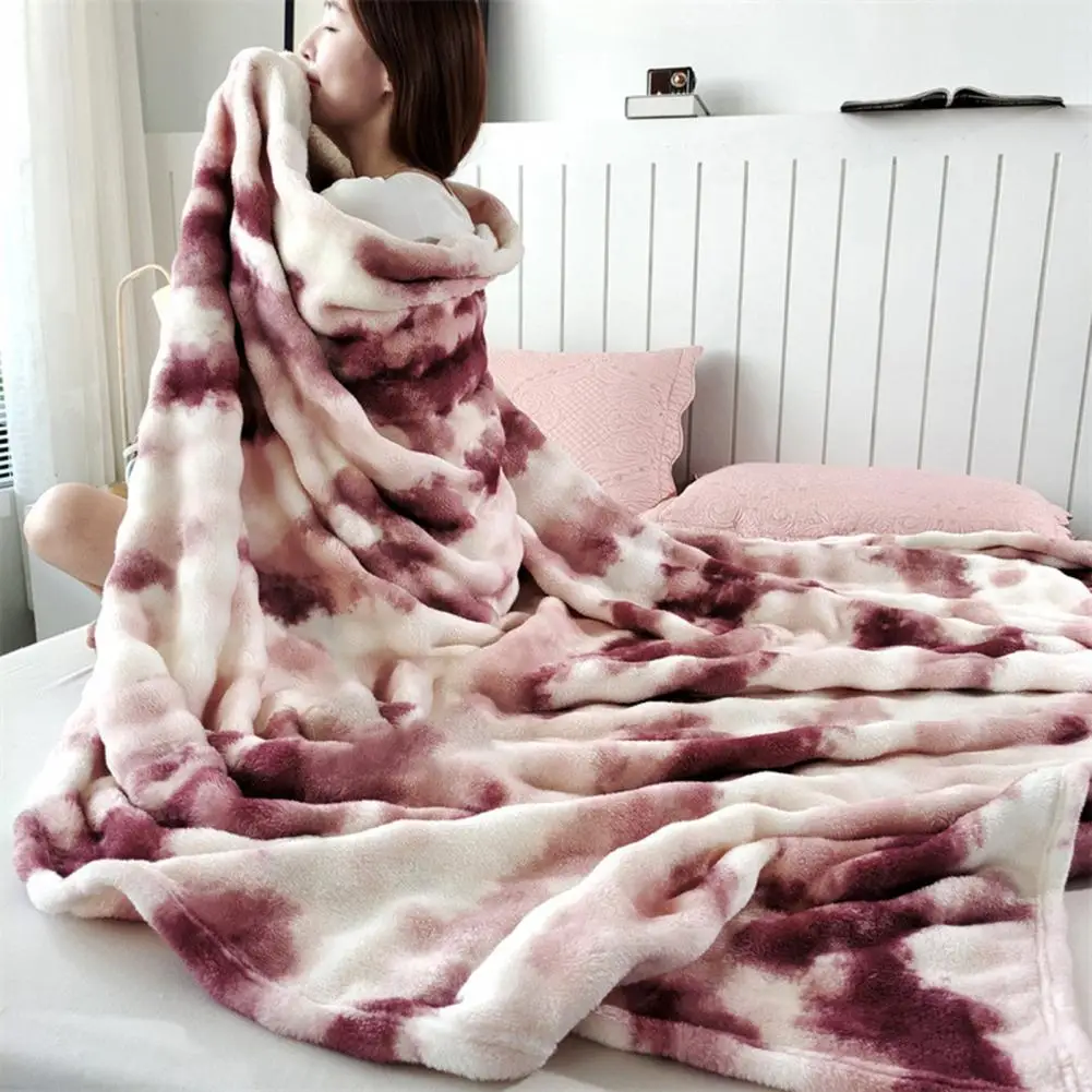Soft Fuzzy Bed Blanket 3d Bubble Plush Throw Blanket Tie Dye Faux Rabbit Fur Fleece Soft Warm Cozy Decorative Cover for Couch