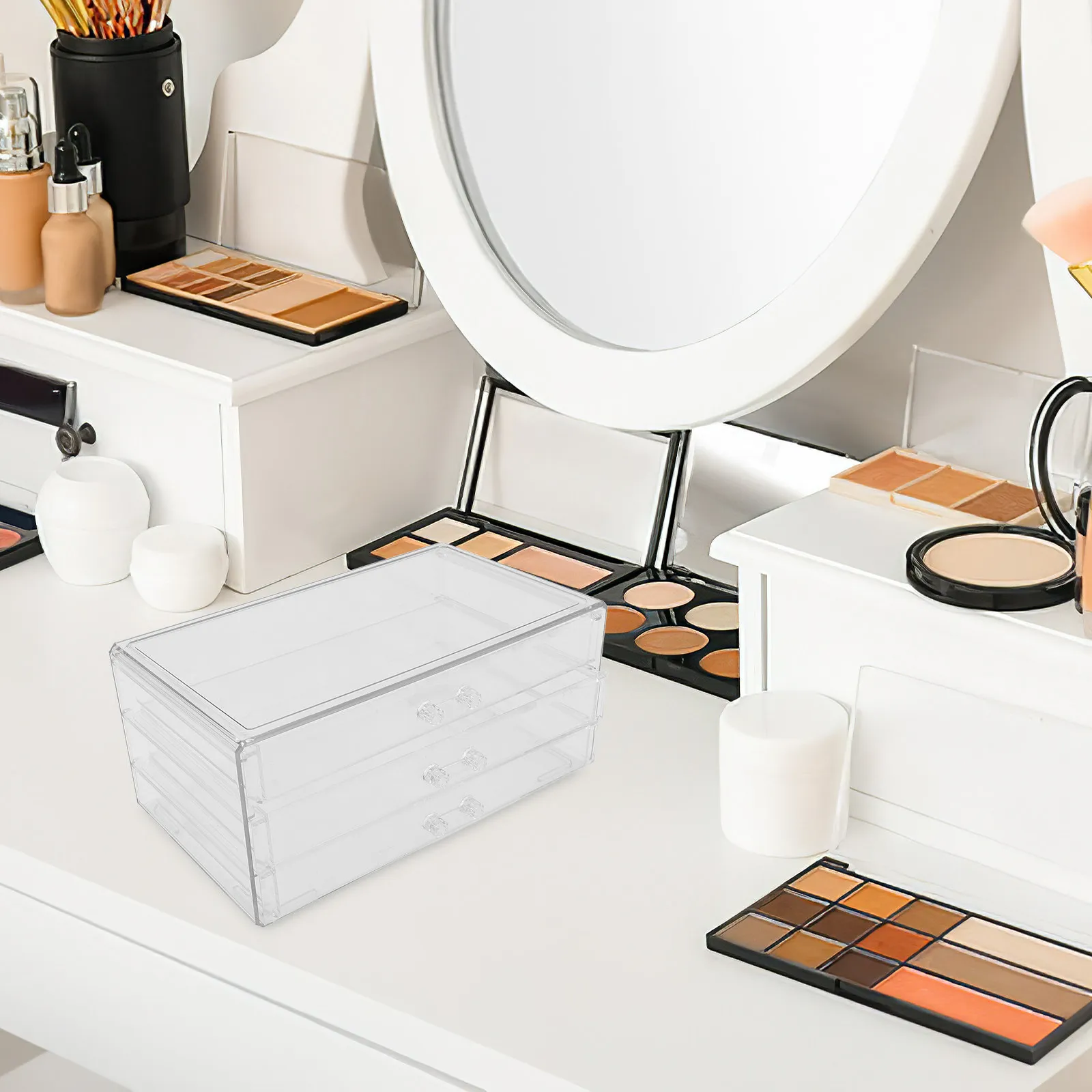 

Настольный органайзер с ящиками для хранения косметики и канцелярских принадлежностей, многофункциональный, легко чистится