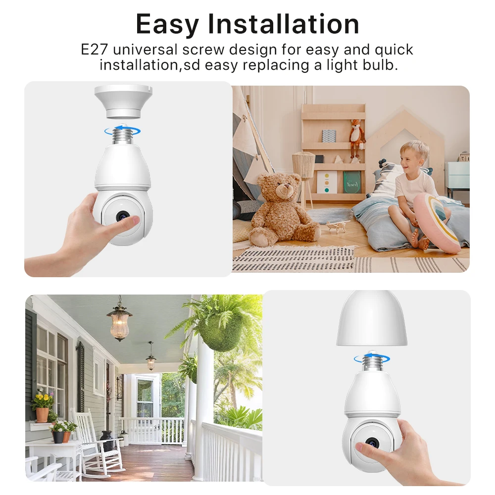 E27 لمبة في الهواء الطلق واي فاي كاميرا المنزل الذكي داخلي كشف الإنسان مقاوم للماء كاميرا متحركة كامل اللون للرؤية الليلية اتجاهين الصوت iCsee