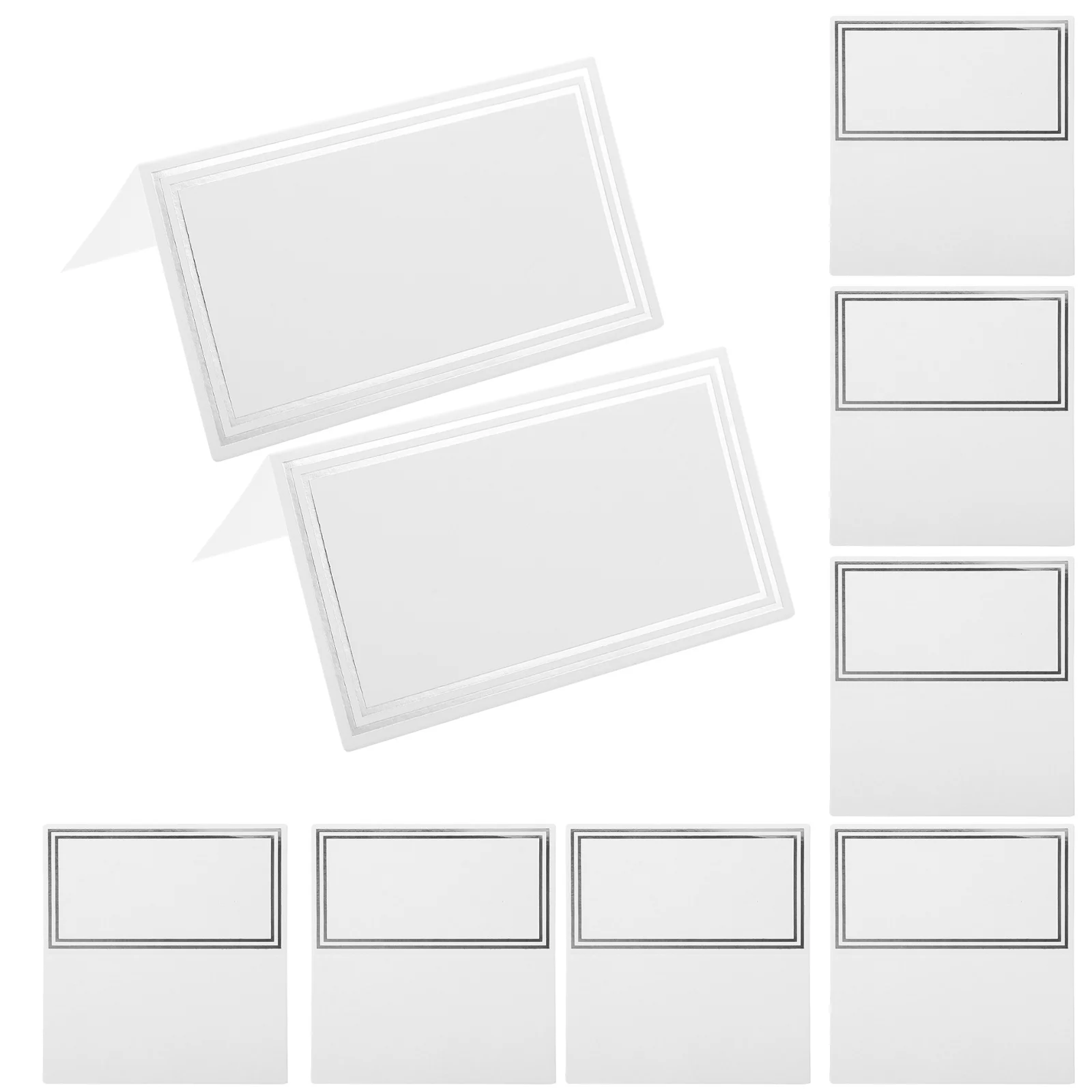 

50Pcs Tented Place Cards Silver Edges Wedding Banquet Table Number Signs Easy to Write and Set Up Table Place Cards
