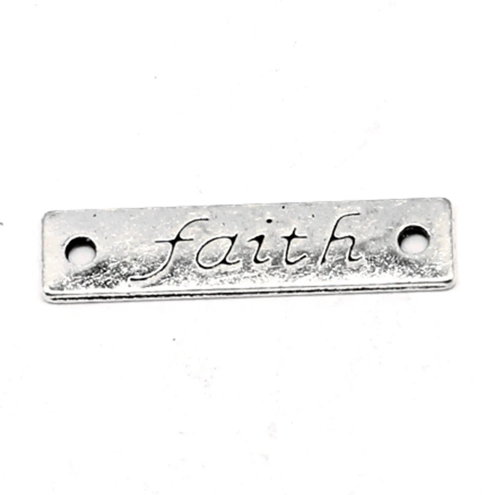 Faith Connector Pendants For Jewelry Antiqu Body Jewelry 6x26mm 20pcs Antique Silver Color