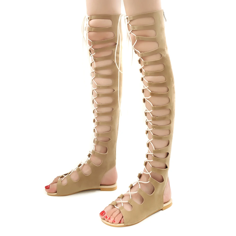 Women Shoes Girls Summer Hollow Boots Roman Gladiator Bandage Sandals Women Flat Over The Knee Boot Sandalias Botas Femininas 42