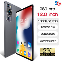 New P60PRO Tablets 12inch Full Screen Android Tab 20000mAh 5G Dual SIM Global Version 16GB+1TB WIFI HD Tablet PC With keyboard