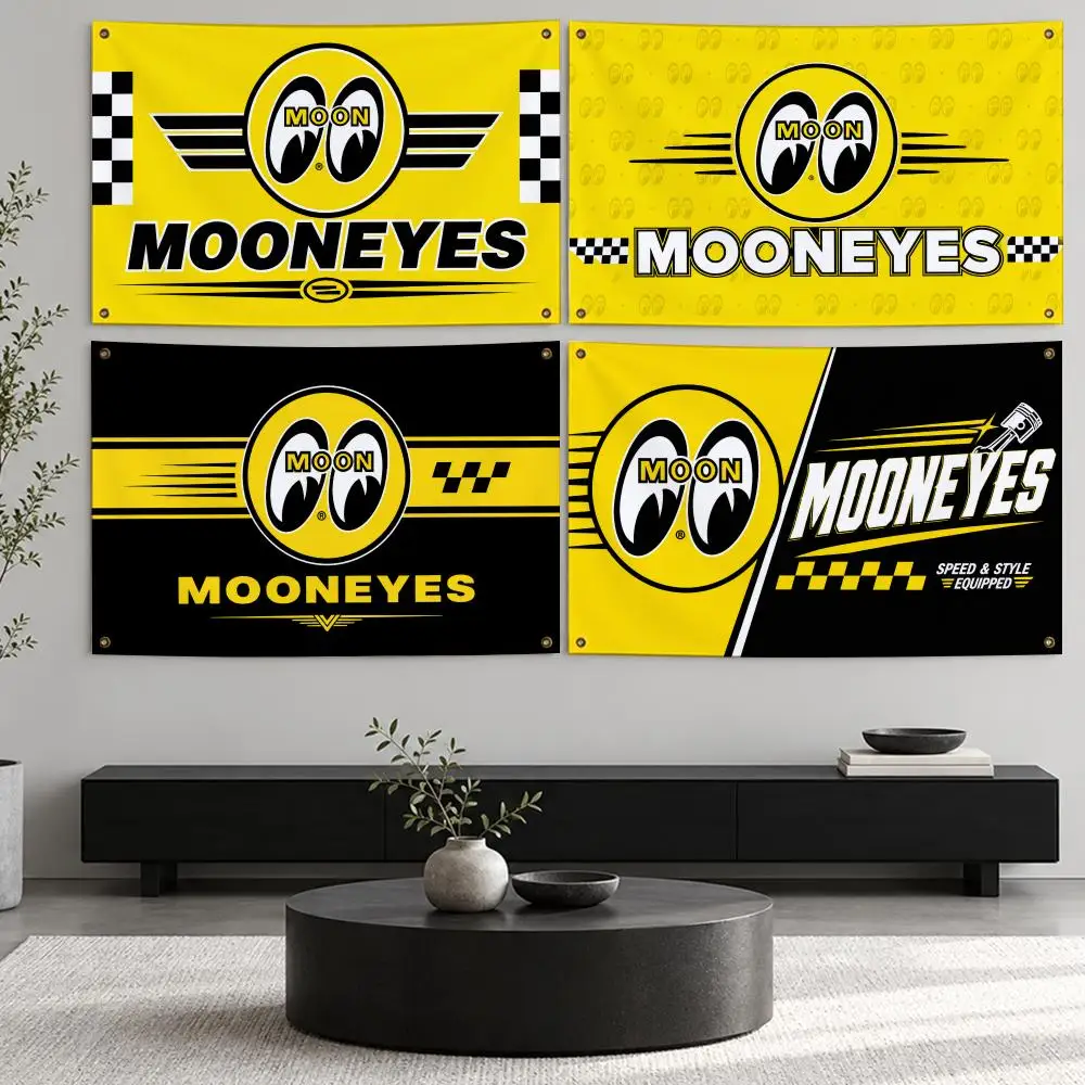 Brand Mooneyes Flags Decorative Flag Banner Wall Hanging, Indoor Outdoor Wall Decor for Yard Garden Patio Porch