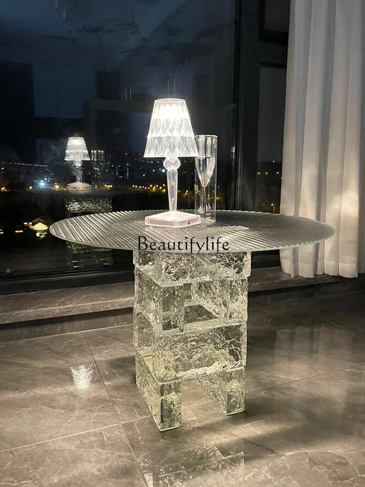 

Creative Transparent Acrylic Tea Table Light Luxury round Living Room Glass Side Table Bar Small Table