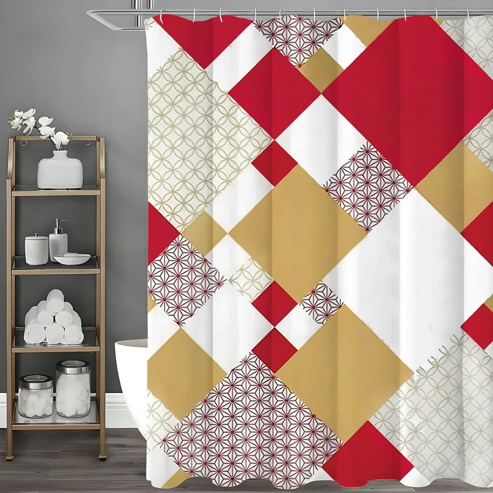 Checkerboard pattern blocks Shower Curtain Washable Dirt-Resistant Shower Head waterproof Polyester Bath Curtain For Home Decor