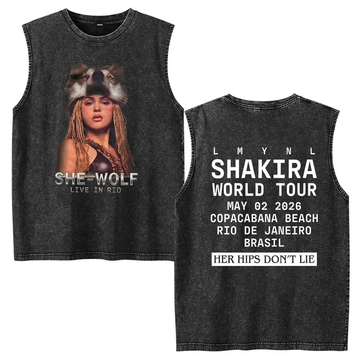 Singer Shakira Vintage Washed Vest T Shirt Las Mujeres Ya No Lloran World Tour 2026 Graphic T-shirts Men Women's Cotton T-shirt