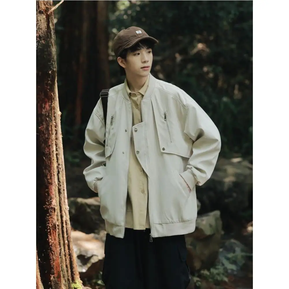 

American Retro Baseball Sle Loose Fit Jaet Men's Spring Autumn High Street Flight Suit Jaet Youth Faion Polyester Fiber