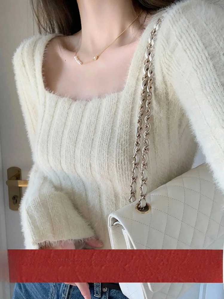 

Sweet Sle ort Вязаный свитер Женский базовый слой irt Lazy Vintage Японский Sle Ранняя осень Высокочувствительный корейский генератор...