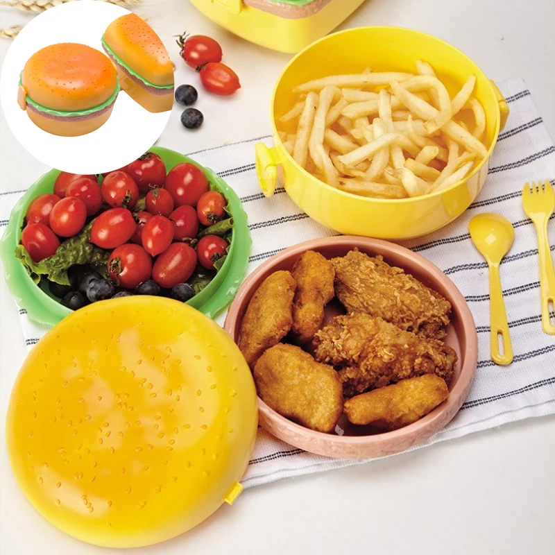 

Hamburger Shape Lunch Box Food Grade Plastic Bento Box for School Student Children Microwave Heatable Food Storage Container