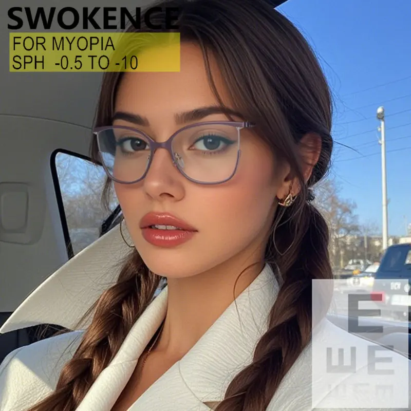 

Рецепт индивидуальный сфера -0.5 до -10 цилиндр -0.5 до -2.0 женский кошка глаз сплав рама линзы синий свет блокировка или переход мужчины близорукость астигматизм очки F576