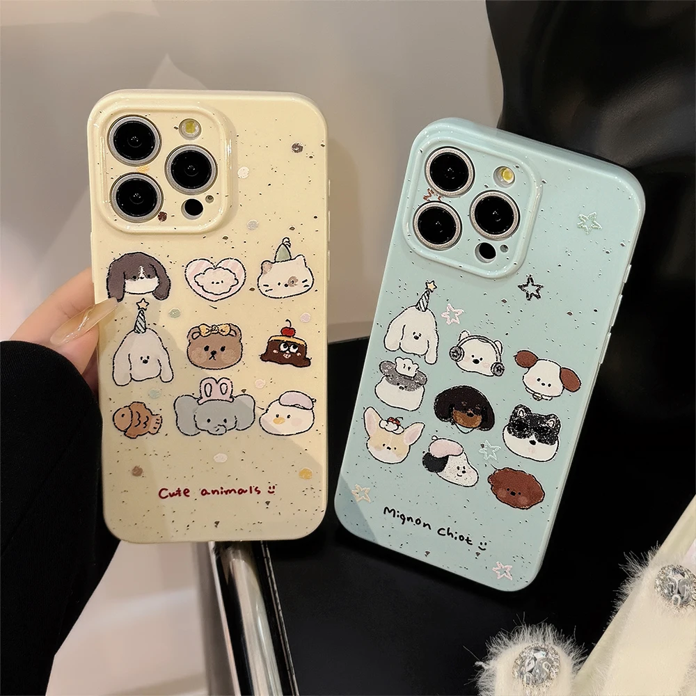 Luxury Dog Art Club Phone Case for iPhone 15 14 13 12 11 Pro Max Plus Splash Ink Cartoon Animal Bumper Cover