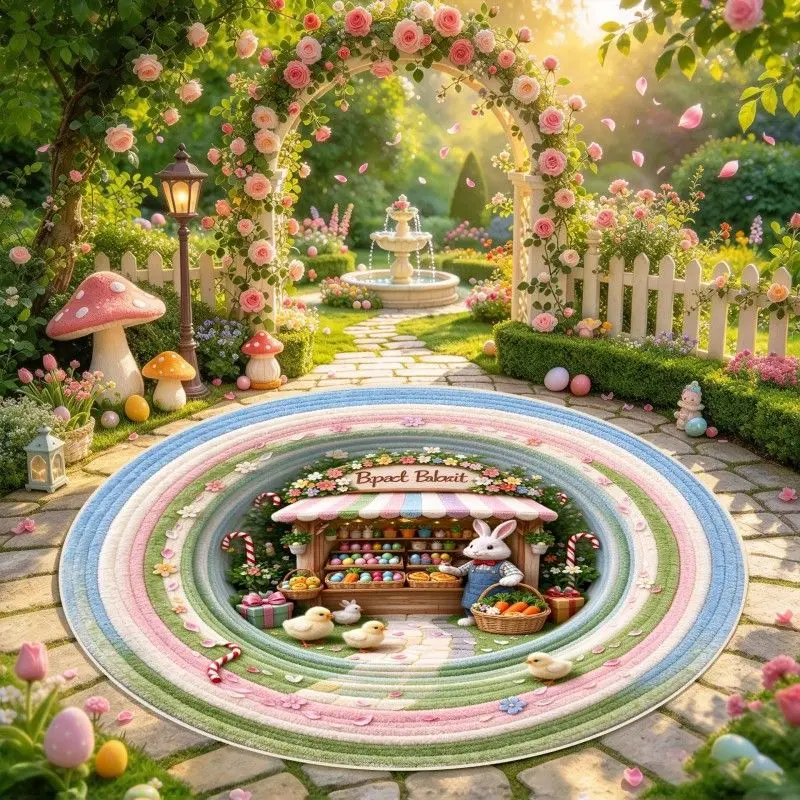 VIKAMA Easter Egg Basket Garden Swirl Rug Machine Washable Non-Slip for Spring Decor Kids Room Patio Home Decor