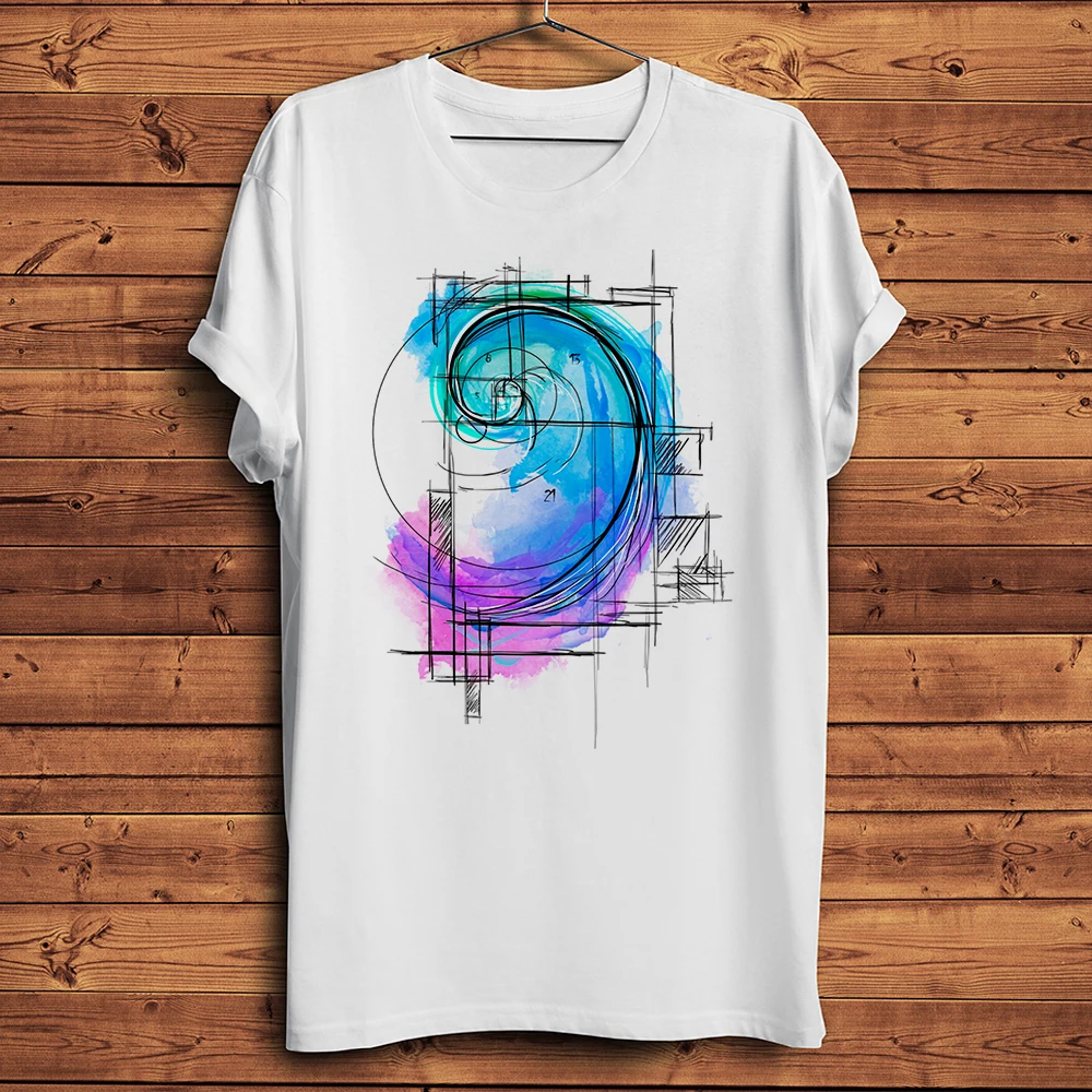 Geometric Fibonacci lines Ammonite Mandala funny geek tshirt Men new White short sleeve Casual T Shirt Unisex geeker streetwear