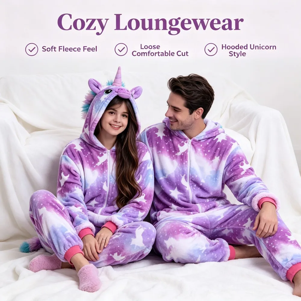 Kigurumi Adults Woman Pajamas Bunny Licorne Frog Penguin Cosplay Costume Winter Warm Man Onesie Sleepwear Pink Purple Green Pjs 3