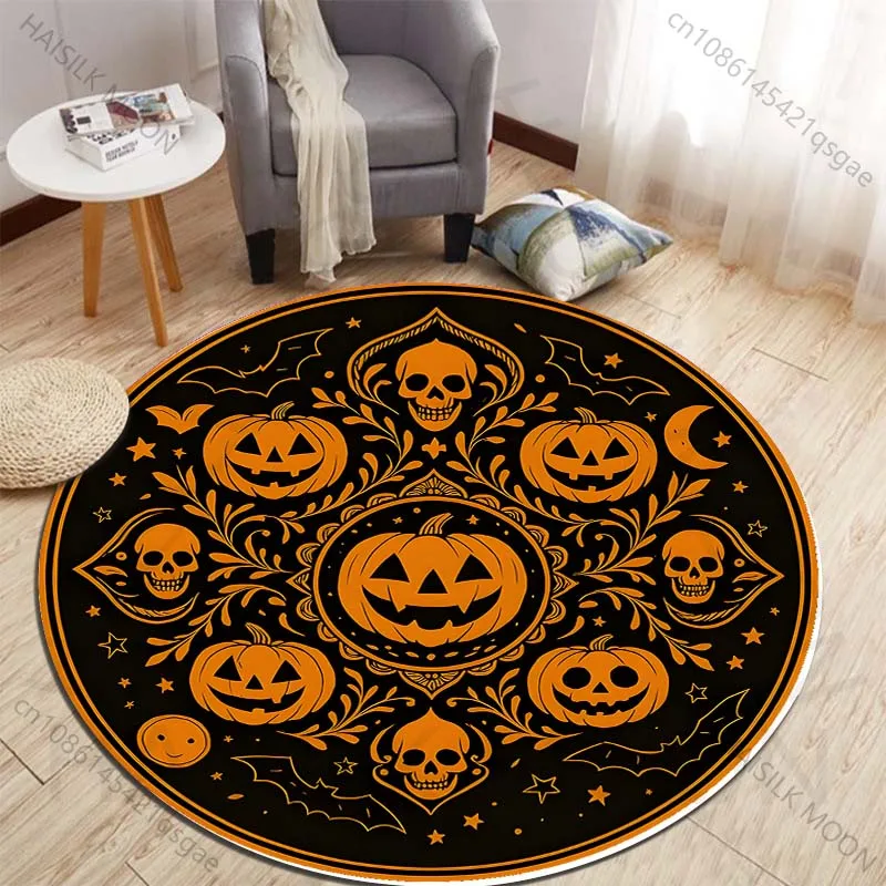 Halloween Pumpkin and Skull Circular Design Printed round carpet living room sofa table carpet large pet mat soft round carpet