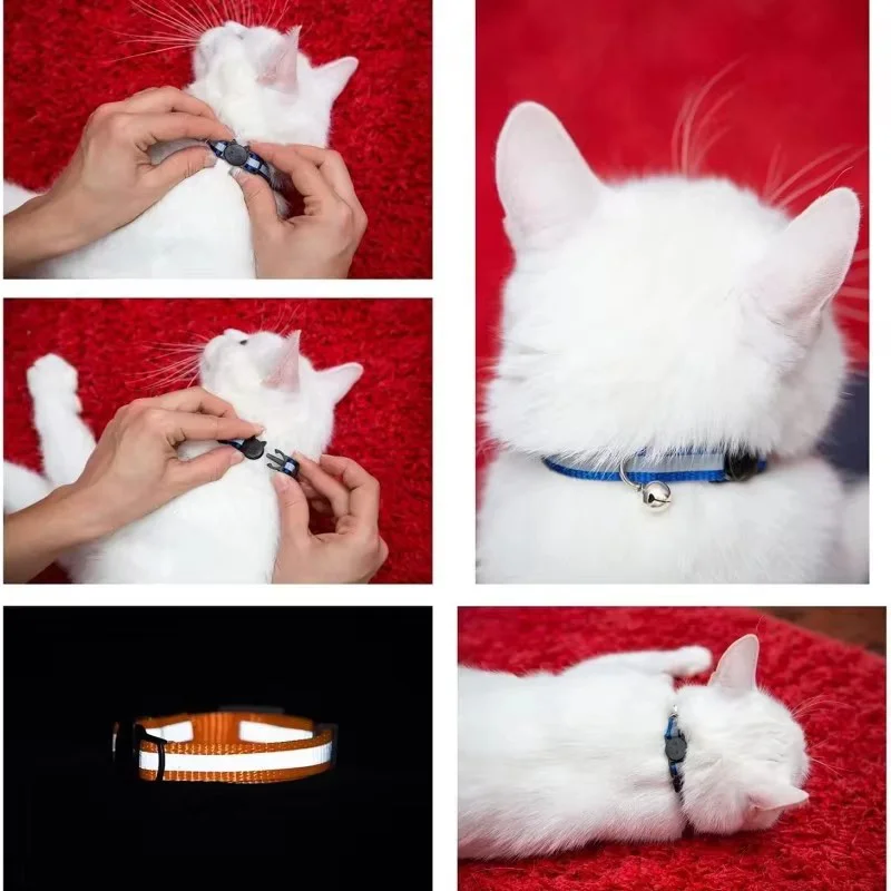 Reflektierendes Haustierhalsband mit Cartoon-Katzenkopf, bunte Glocke, verstellbarer Sicherheits-Halsgurt, modisches Haustierhalsband für Kätzchen, Welpen, kleine Hunde – Detail 6
