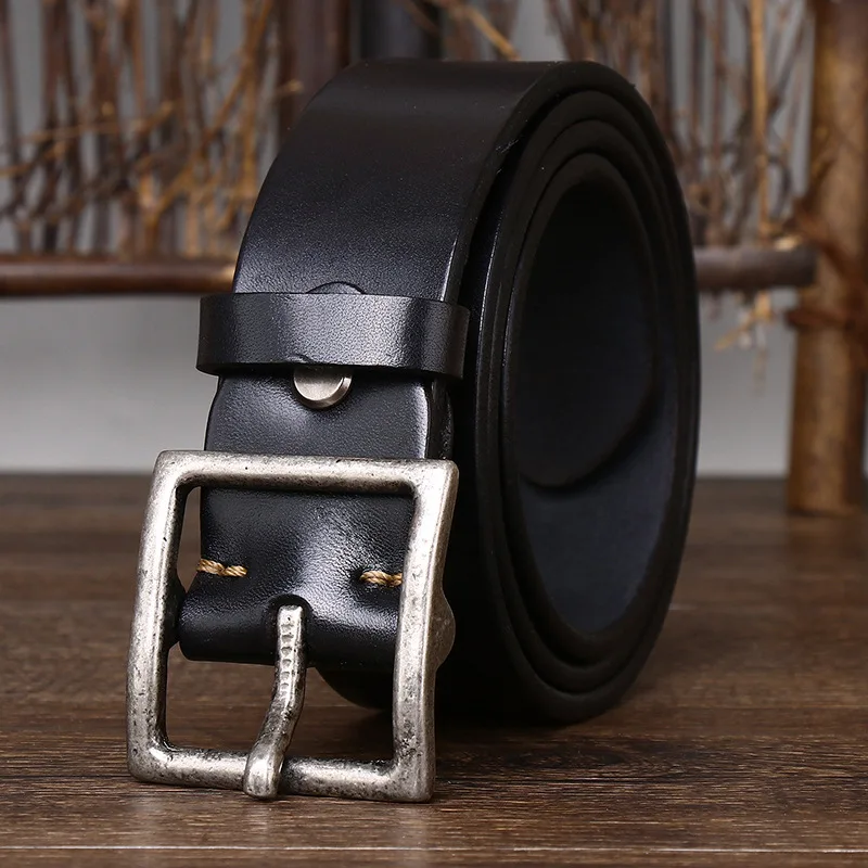 

4.3CM Thickening Men Pure Cowhide High Quality Genuine Leather Belts Male Pure Copper Needle Buckle Retro Casual Jeans Belt
