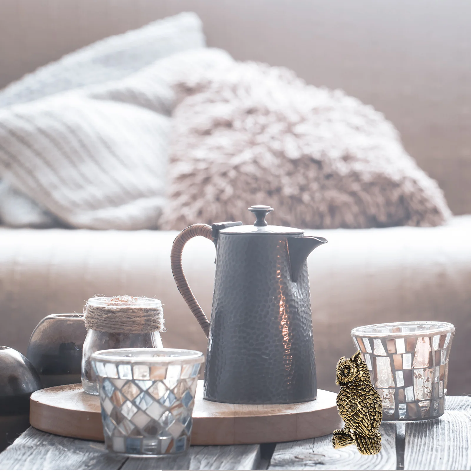 

Brass Owl Ornament Desktop Decoration Retro Animal Craft Solid Brass Sculpture Exquisite Unique Home Office Decor