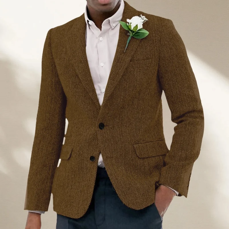 Giacca da abito da uomo in tweed a spina di pesce Giacca formale monopetto in misto lana pesante con risvolto Abito da sposa da uomo più venduto