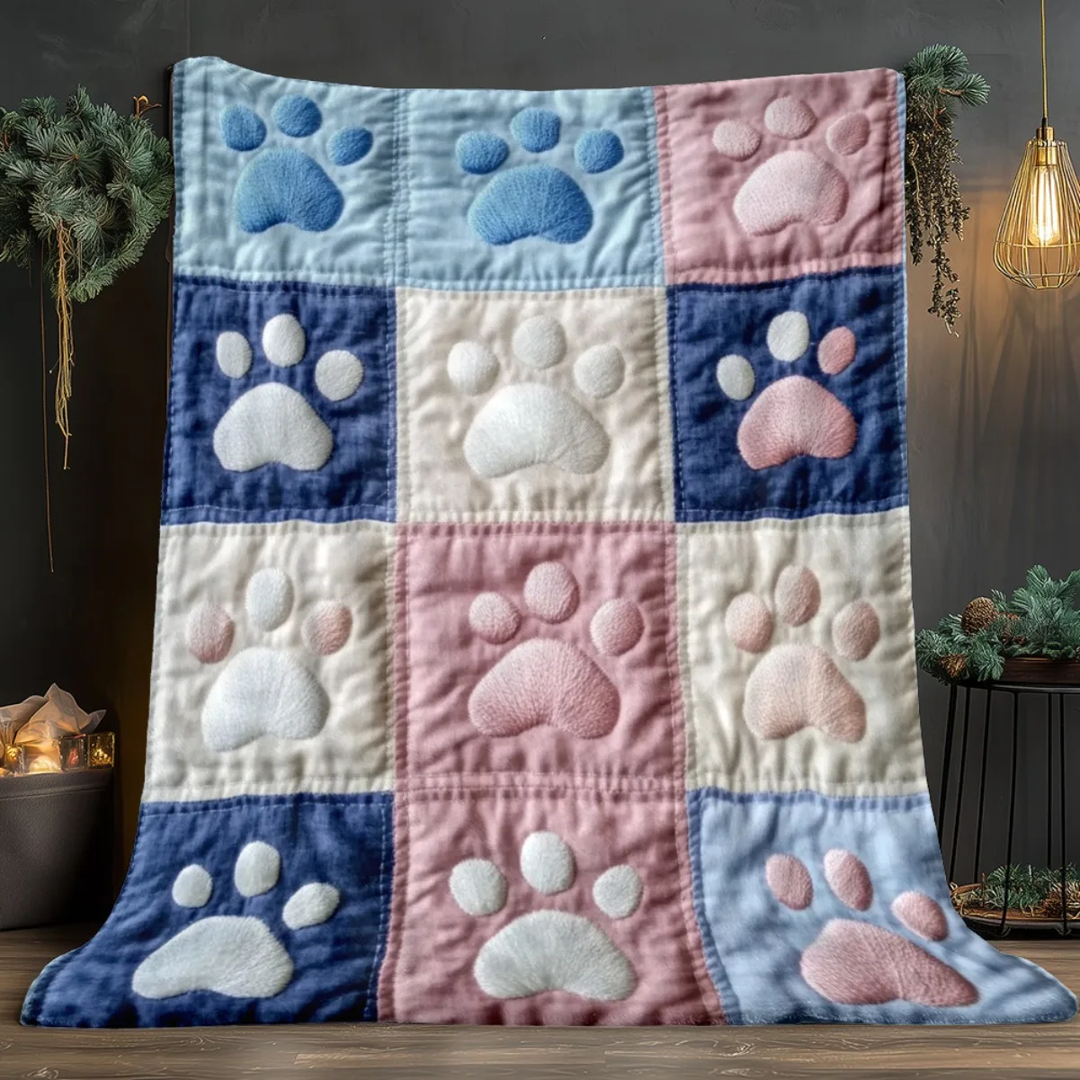 Pastel Paw Flannel Throw, Soft Multicolor Pet Print, All Season Lightweight Blanket, Playful Home Decor Gift
