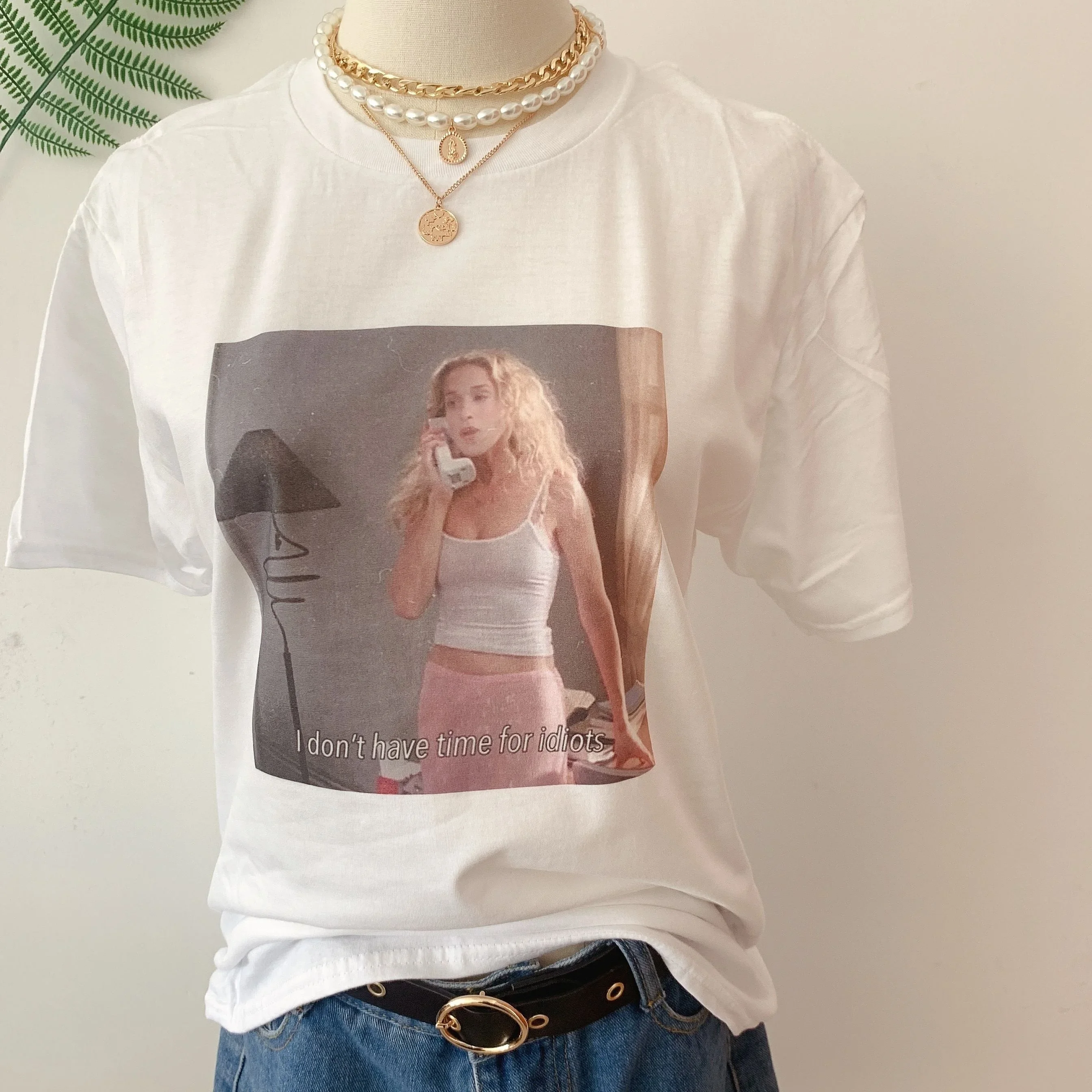 sunfiz HJN I Don't Have Time For Idiots Funny T-Shirt Women's Sassy Cute TV Show Tee Retro Style 90s Fashion Shirt