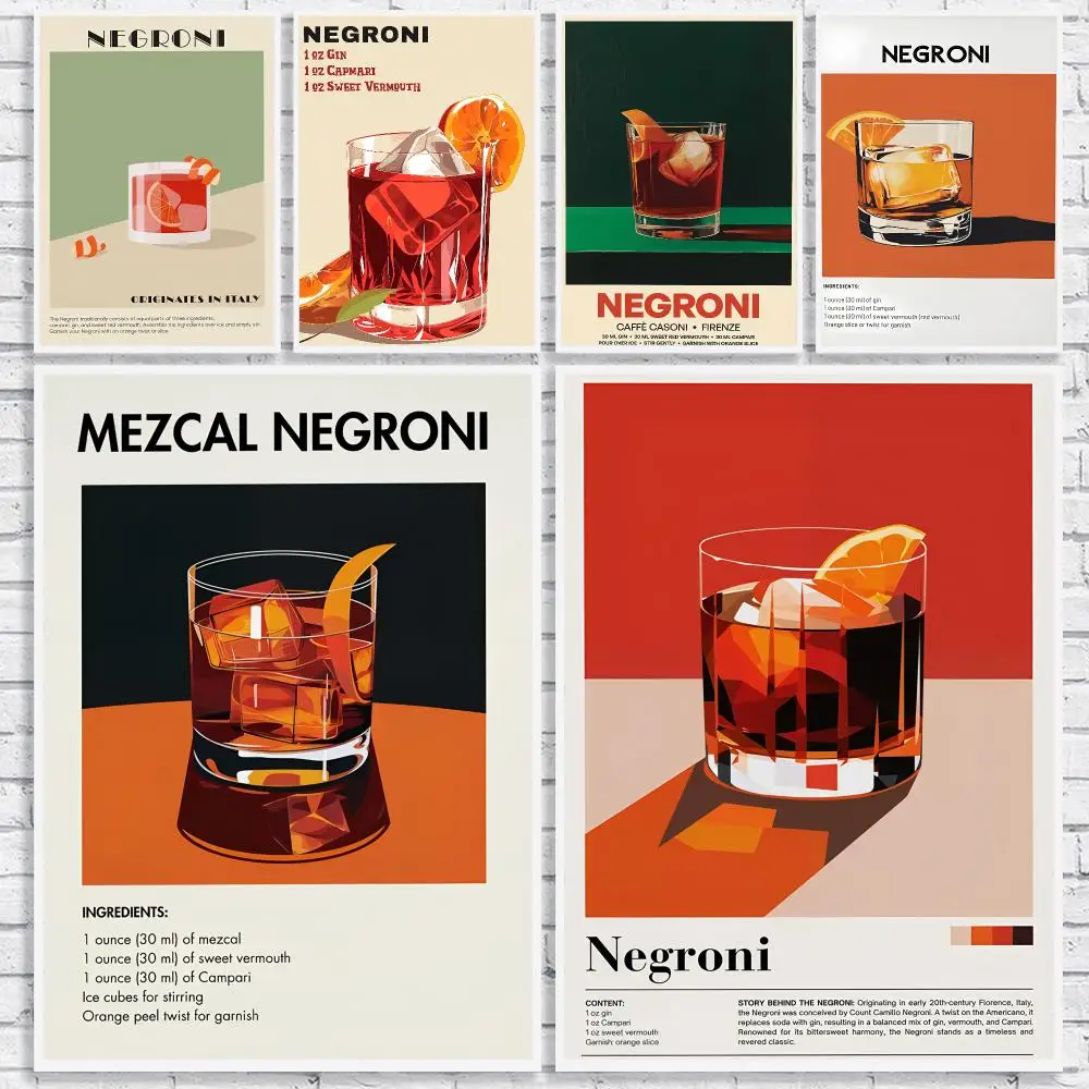 Pretty N-Negroni Beer Art Painting Calligraphy High-Quality Canvas Wall Mural Crease-Free For Living Room Bedroom Interiors