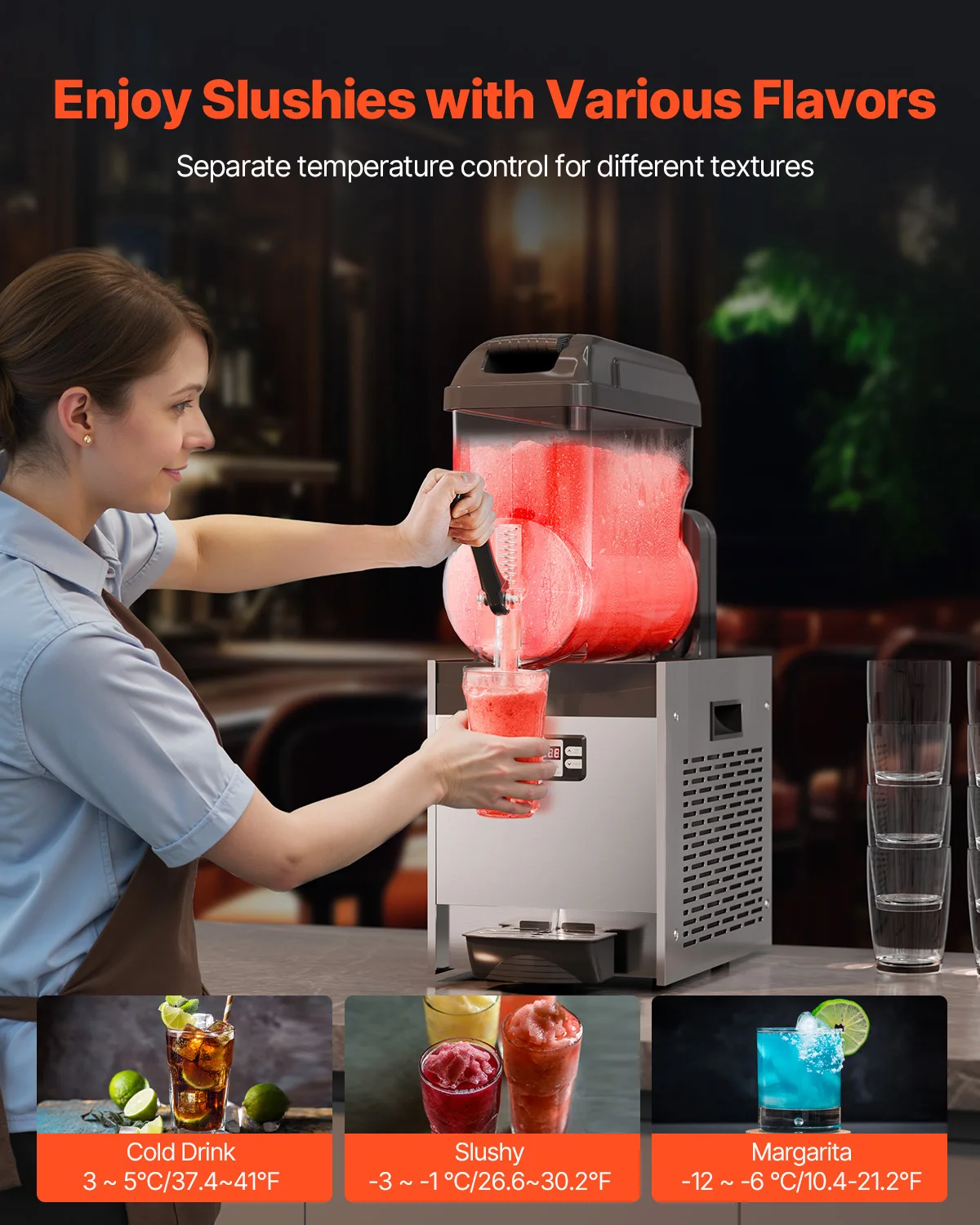 SucceBuy Kommerzielle Slushy-Maschine, 12 l, Einzeltank, gefrorene Getränkemaschine, 48 Tassen, Edelstahl, Margarita Smoothie Slushie-Maker