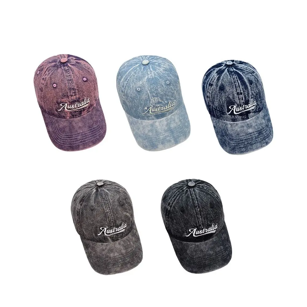 Topi Baseball Denim Gaya Korea, Pinggiran Lebar, Katun, Bordir Huruf, Topi Peaked, Dapat Disesuaikan, Pelindung Matahari, Kasual, Model Duckbill