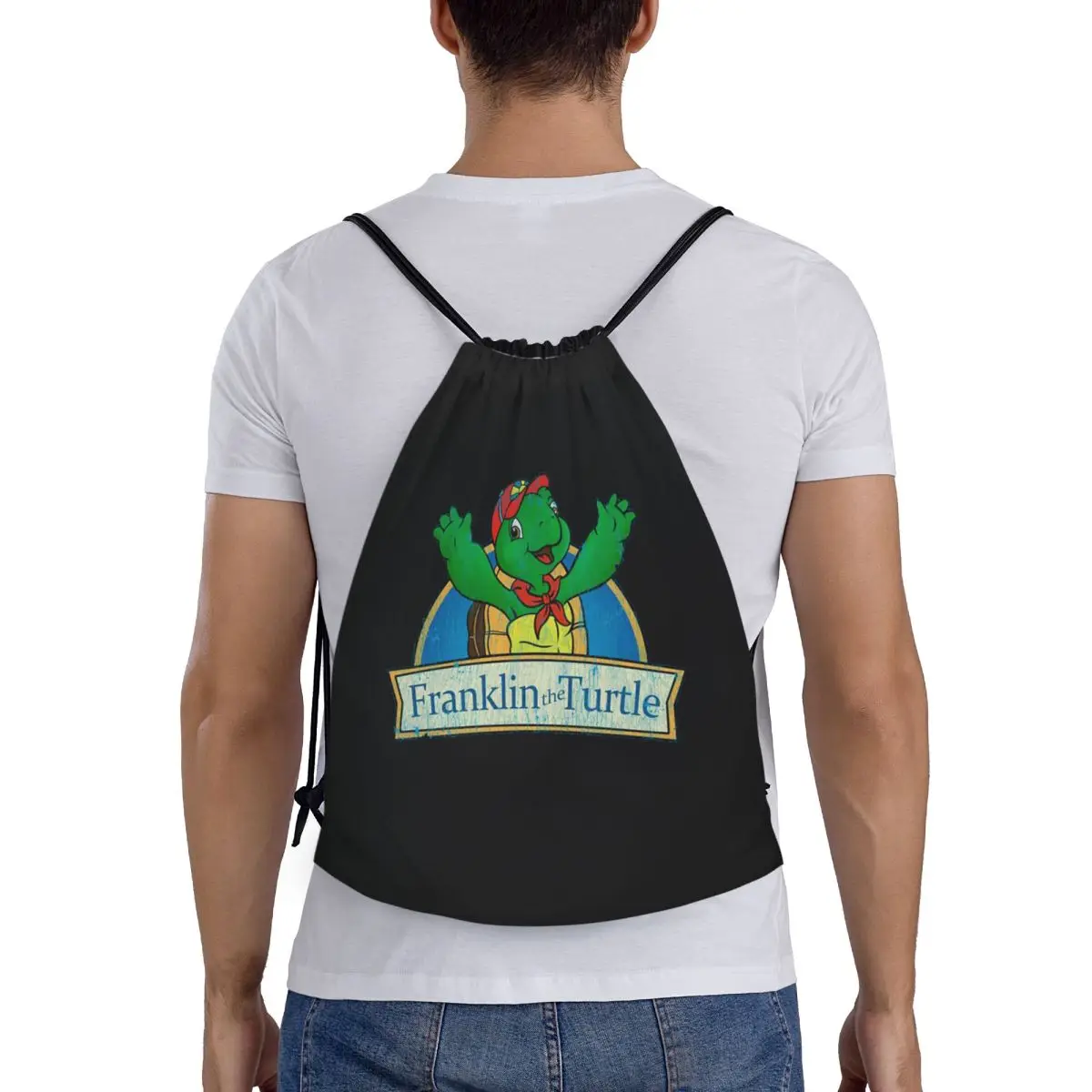 

Vintage Franklin The Turtle Backpacks Casual Portable Drawstring Bags Storage Bag Book Bags For Man Woman Students