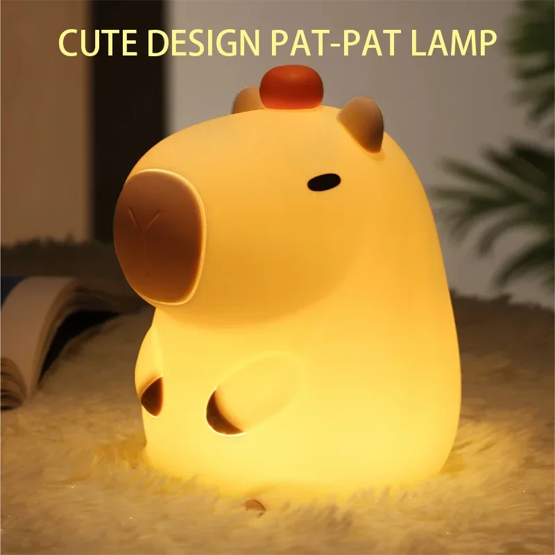 Cute Cartoon Capybara Night Light Rechargeable Sleep Companion Silicone Pat-Pat LED Lamp Timing Function for Desktop Bedroom