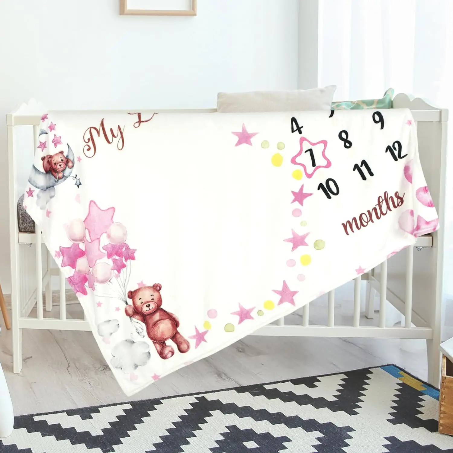 VIKAMA شهرية نمو الطفل معلم التصوير بطانية الدب ستار بالون الفانيلا بطانية الوليد قماط النمو الرسم البياني