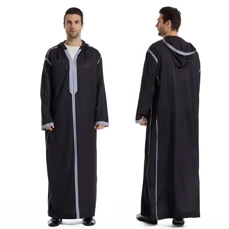 Vestido largo con capucha para hombre, traje tradicional islámico musulmán, Jubba Thobe, Arabia Saudita, Kaftan, Ramadán, S-3XL