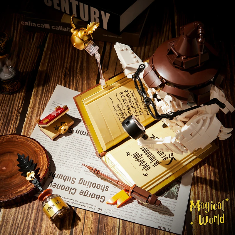 Conjunto de blocos de construção de coruja nevada da academia do feiticeiro, escola de mágica, kit de modelo de tijolos moc, brinquedos diy, presentes criativos para crianças e adultos, 1000 + peças