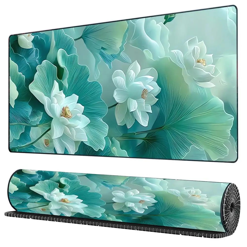 

Коврик для мыши XXL с HD-печатью: зеленые растения, лотосы, пруд. Противоскользящий резиновый коврик для компьютера, офиса, игр, клавиатуры и мыши.