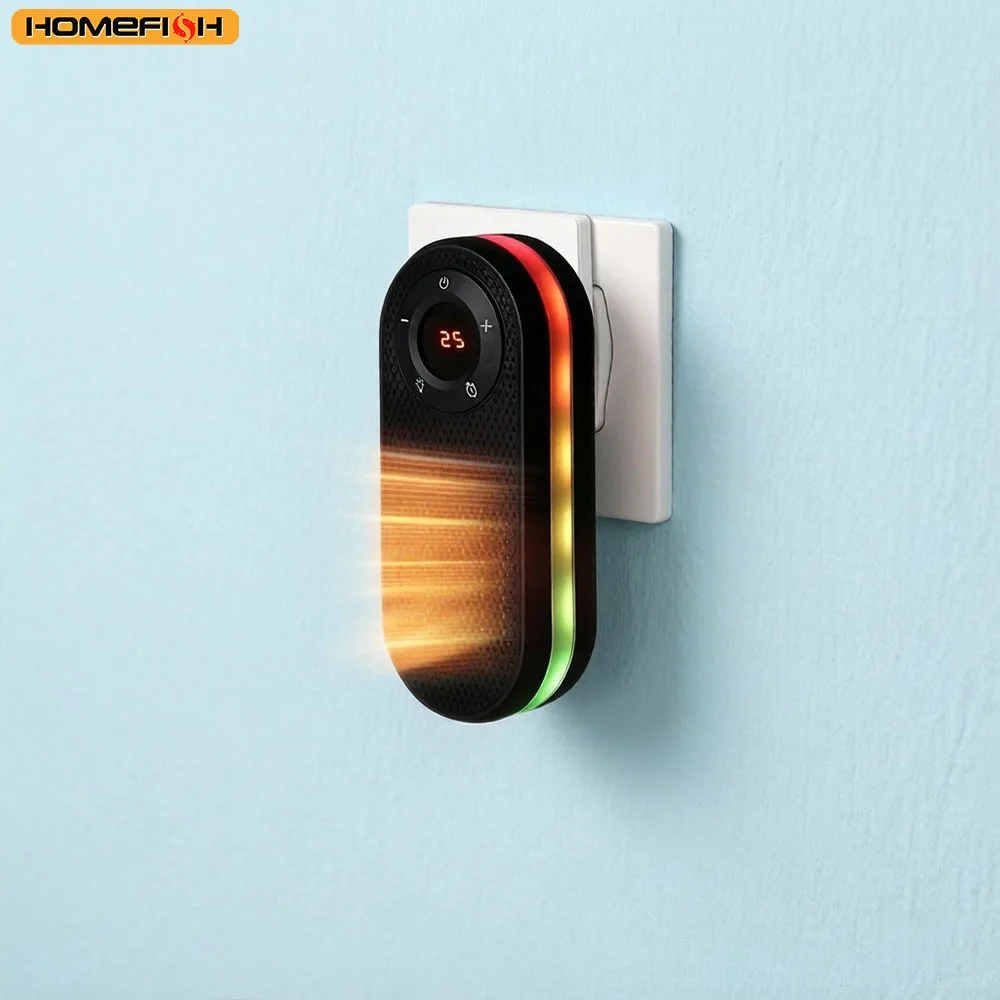 HOMEFISH Wall-Mounted Heater with Night Light Features a Compact  Space-Saving Design  Rapid Heating and Overheating Protection