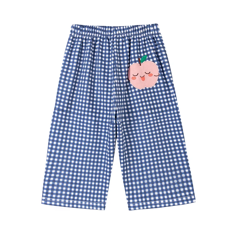 Little maven Autumn Spring Baby Girls Appliques Casual Long Grid Cartoon Apple Pants Toddler Casual Trouser Kids Clothes