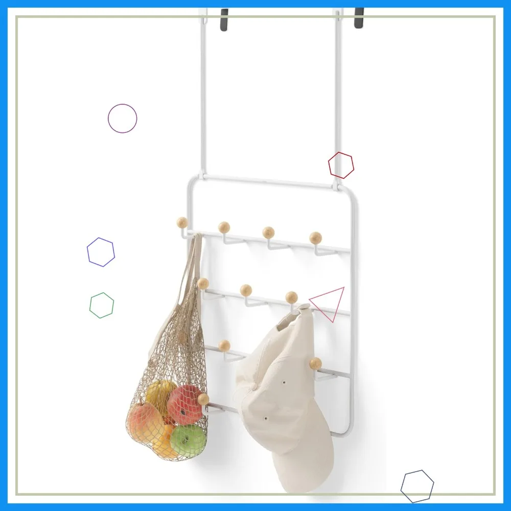 

Наддверная вешалка-органайзер для пальто, сумок и головных уборов в белом/натуральном цвете – компактное решение для экономии пространства